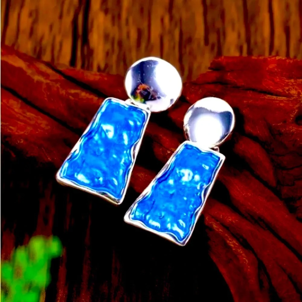 Geometric Zinc Alloy Hollow-Out Colorblock Oil-Drip Necklace & Earrings, NWOT